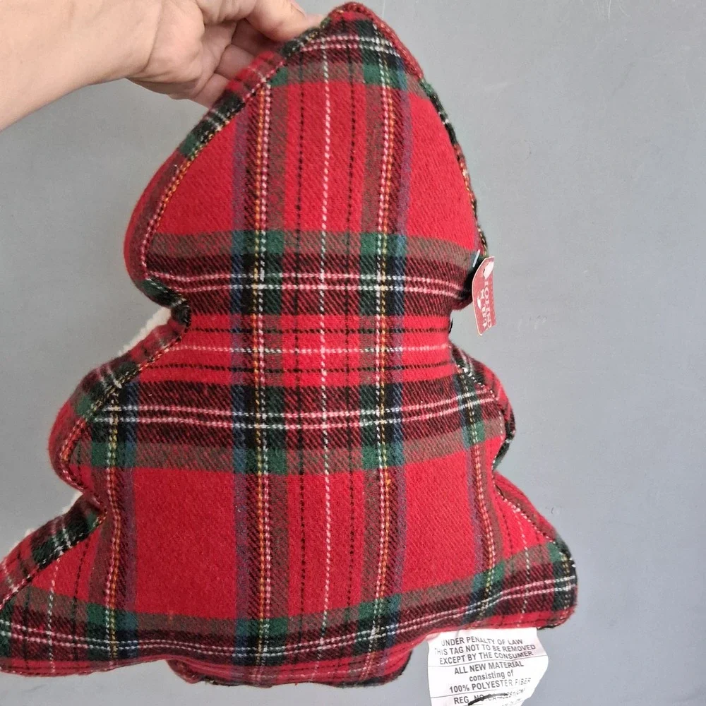 Santa's Shop Red Tartan Plaid Sherpa Christmas Tree Decorative Pillow 12x14 NEW